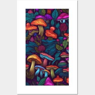 Rainbow mushrooms Posters and Art